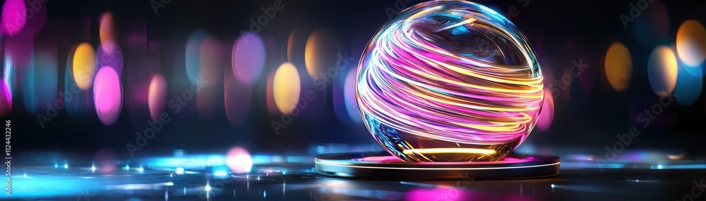 Aufkleber colorful abstract orb with glowing light trails on a blurred background