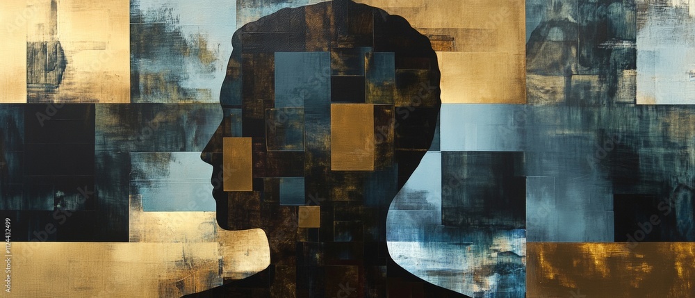 Poster abstract silhouette portrait with colorful geometric patterns - modern artistic background for creat