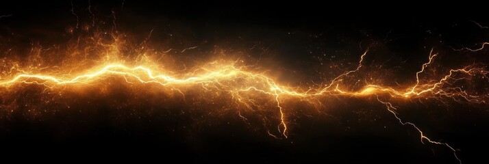 Dramatic Abstract Lightning Strike Surreal Background in High Contrast Yellow Sparks Against Deep Black Sky