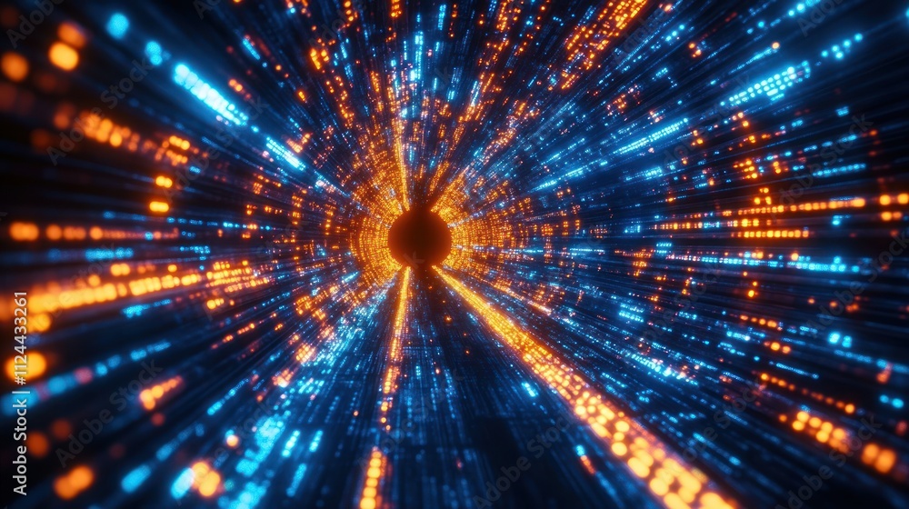 Aufkleber futuristic data corridor with high technology lights in cyberpunk style
