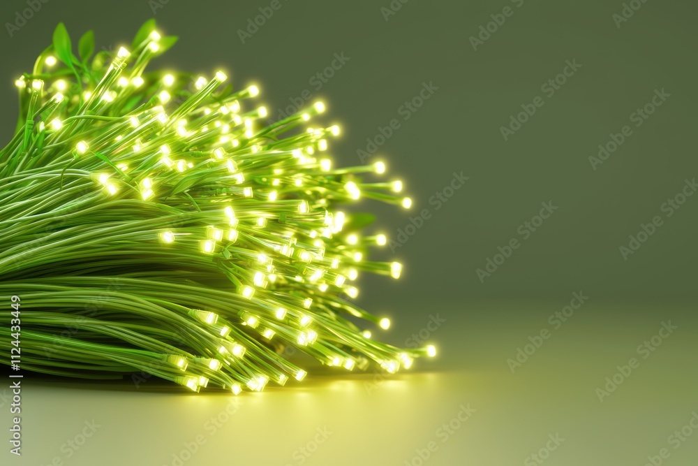 Poster luminous green light stems with glowing tips on soft background