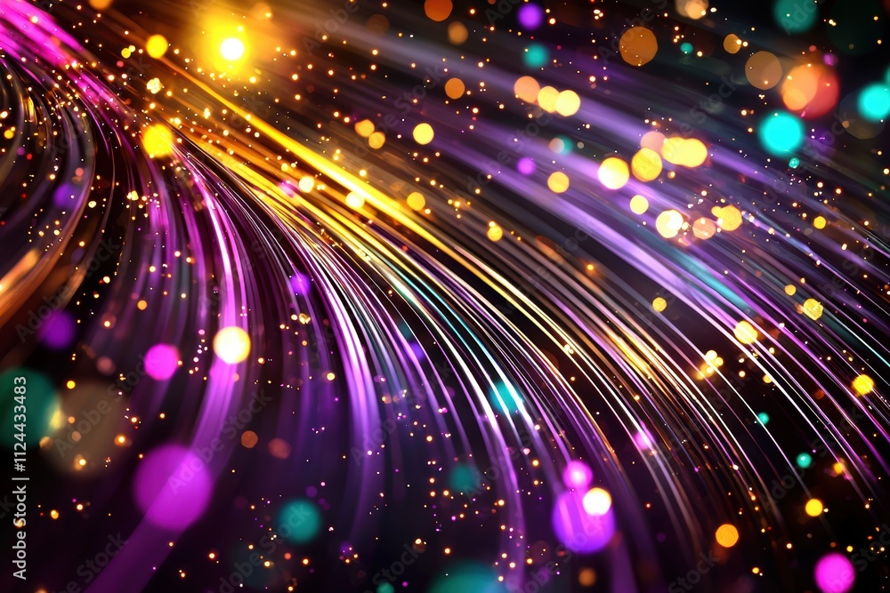 Poster colorful abstract background with light trails and blurred bokeh