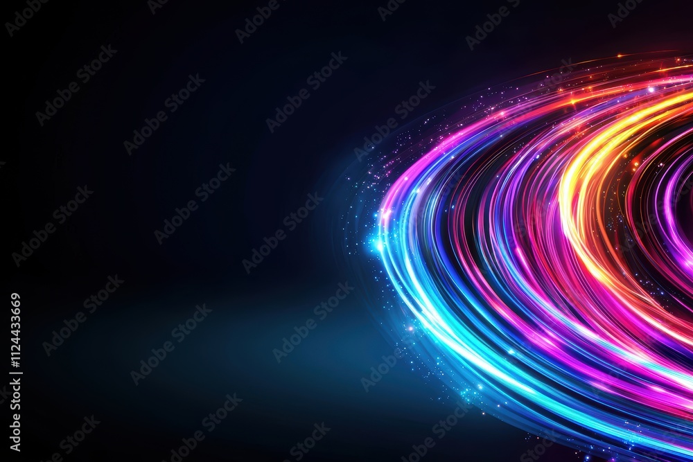 Poster Colorful Light Trails in an Abstract Swirl on a Dark Background