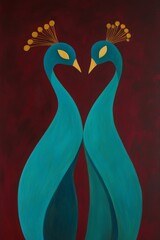 â€œBeautiful Abstract Peacocks in Love â€“ Vibrant Turquoise and Red Artwork for Home Decor, Wall Art, and Romantic Themesâ€