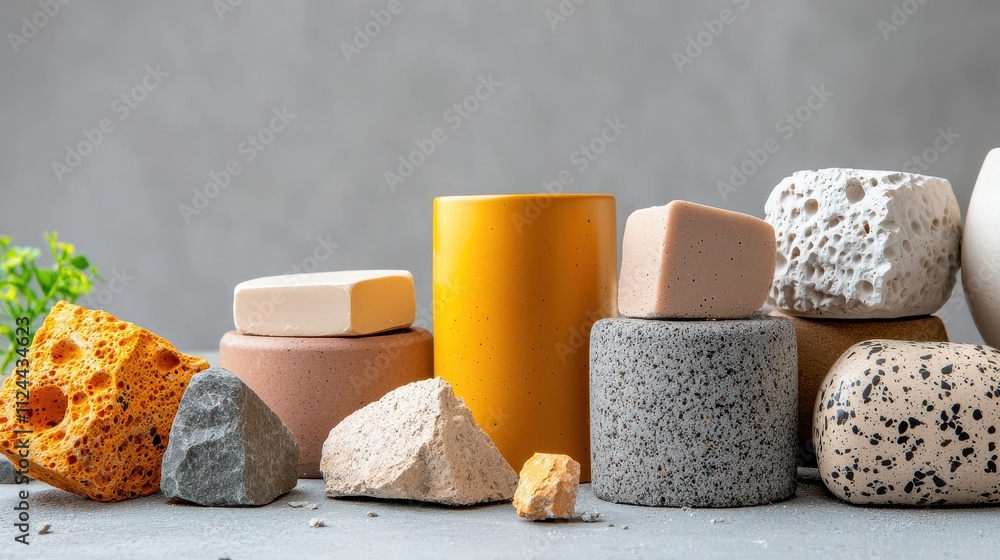 Poster textured decorative objects in neutral tones for modern interiors