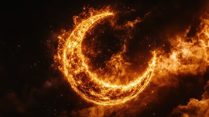 Obraz premium Fiery Celestial Crescent: A Cosmic Inferno