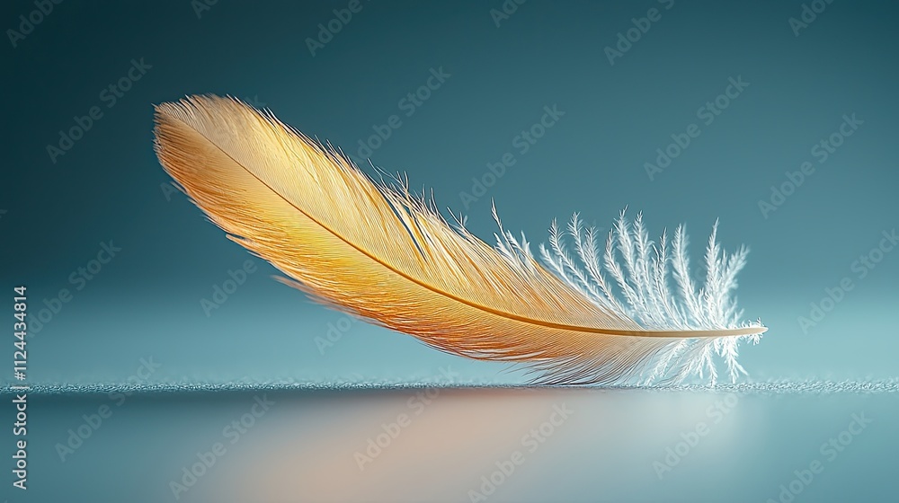 Poster colorful feather resting on a surface with a soft gradient background during daylight
