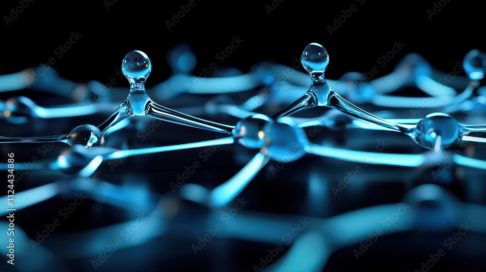 Aufkleber close-up view of abstract molecular structure with blue light