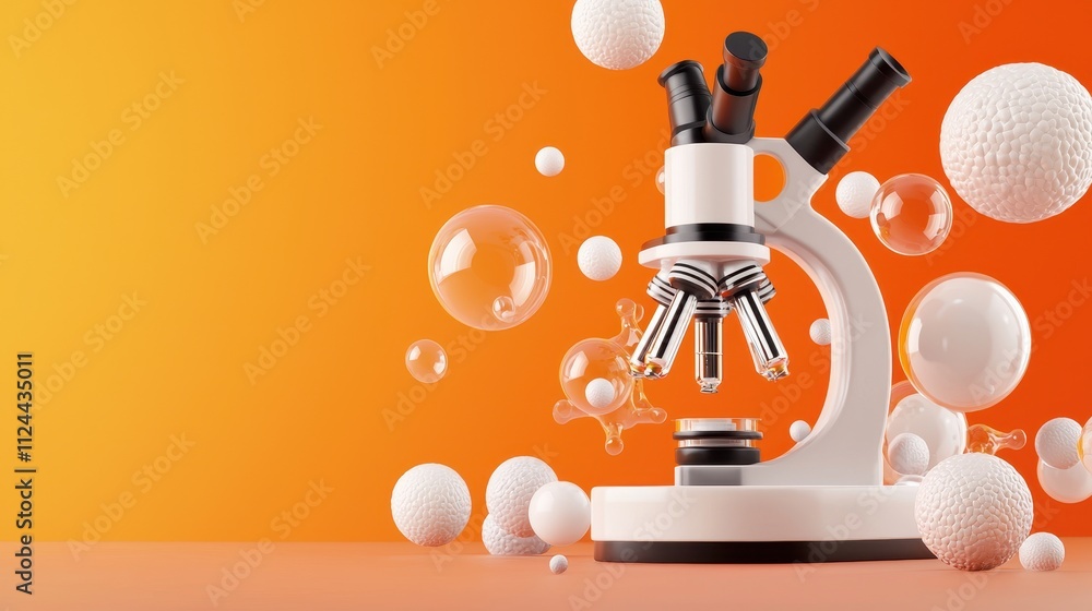 Aufkleber Laboratory Microscope with Bubbles and Cells on Gradient Background