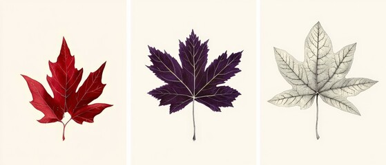Fototapeta premium Beautiful Collection of Autumn Leaves: Red, Purple, and White Foliage for Nature and Aesthetic Artwork Backgrounds