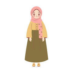 Cute Pretty Muslim Girl Cartoon Character Wearing Hijab and Fashion Outfit While Smiling