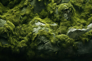 Processed collage of mossy forest ground surface texture. Background for banner, backdrop