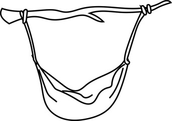 Outline illustration of a hammock tied to a branch.