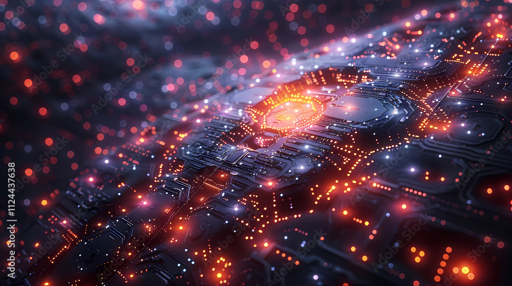 Poster cybernetic core: glowing circuit board: a mesmerizing close-up of a futuristic circuit board, pulsat