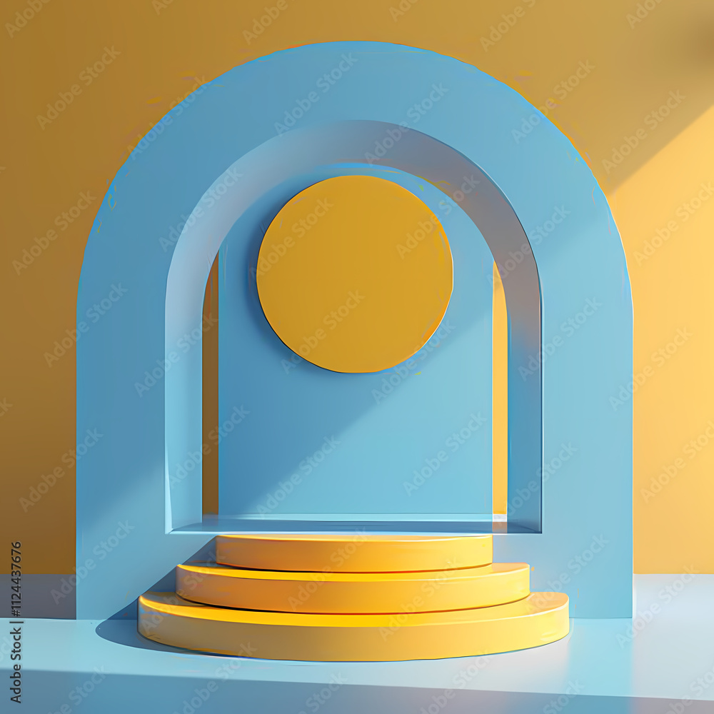 Aufkleber abstract geometric podium: a captivating 3d rendering of an abstract geometric podium featuring a th