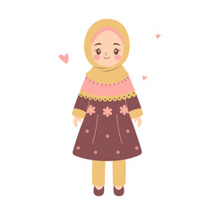 Cute Pretty Muslim Girl Cartoon Character Wearing Hijab and Fashion Outfit While Smiling