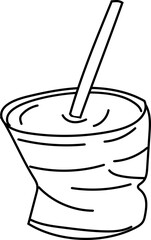 Outline illustration of a crushed cup with a straw.