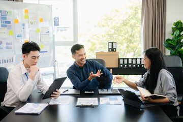 Group of smart Business Finance Corporate Development and Businessman making presentation .