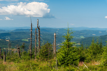 View from Malinowska Skala hill in Beskid Slaski mountains in Poland