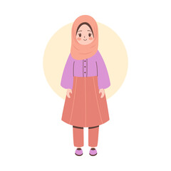 Cute Pretty Muslim Girl Cartoon Character Wearing Hijab and Fashion Outfit While Smiling