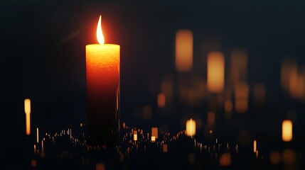 Glowing candlestick chart with a blurred background and a blank area for text. This image combines themes of finance, technology, and data analysis. It features a 3D rendering of a candlestick chart