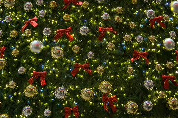 background: Christmas decorations on the tree