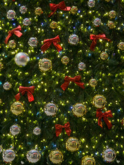 background: Christmas decorations on the tree