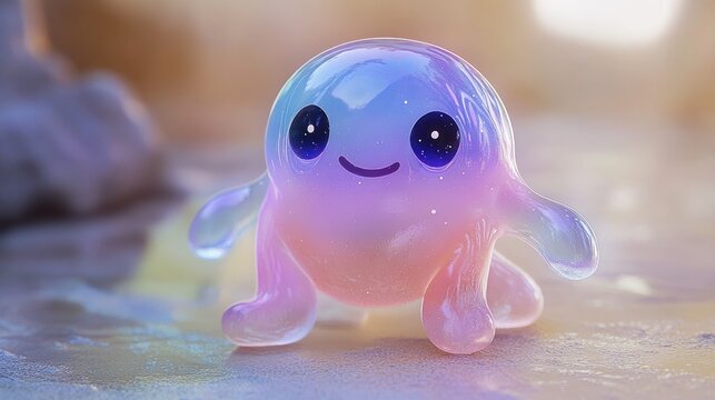 Cute, translucent creature with a smiling face 