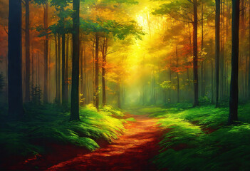 Fototapeta premium Awesome Mythical video game inspired landscape with nature and spider web