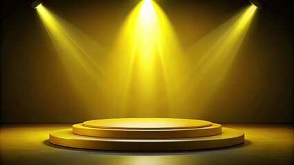 Yellow platform with spotlight shining on center stage, spotlight, platform, yellow, stage, performance, illuminated