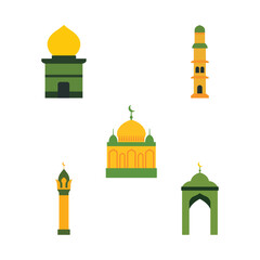 Islamic Symbol Elements of Dome Mosque Building with Minaret in Ramadan Theme