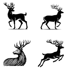 Clean vector silhouette of deer isolated in white background.
