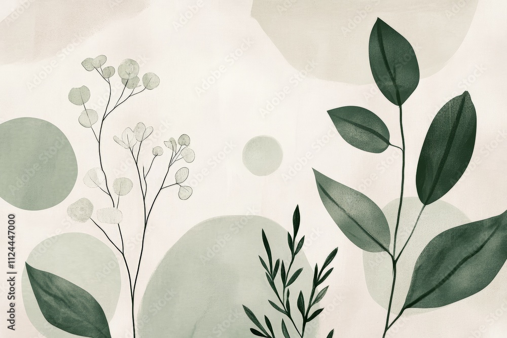 Aufkleber elegant greenery with soft abstract background â€“ modern botanical art for home decor and design pr