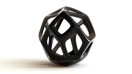 Elegant black dodecahedron with metallic sheen on white.