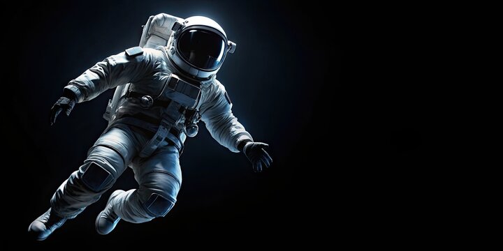 Mysterious silhouette of an astronaut on black background, conveying excitement and scale of the mission, space
