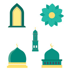 Islamic Symbol Elements Set of Mosque Dome Minaret Building Architecture in Ramadan Theme