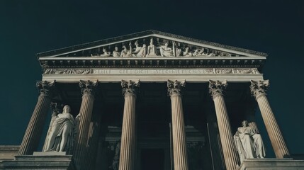 Obraz premium Majestic Greek-Style Building with Columns and Statues at Night