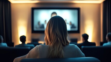 Naklejka premium Audience watching a presentation on a large screen 