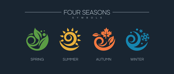 Four seasons summer autumn winter spring icon set vector logo