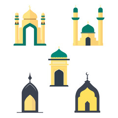 Islamic Symbol Elements Set of Mosque Dome Minaret Building Architecture in Ramadan Theme