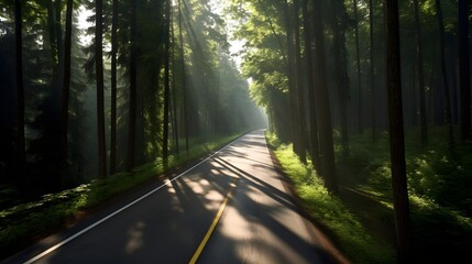 Obraz premium Road in the green forest 