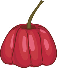 Red acerola cherry illustration with green stem.