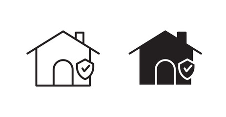 Home insurance icon set in Thin line black color.