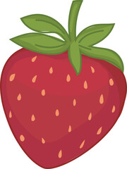 Red strawberry illustration with green leaves.