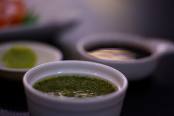 Wasabi, a dipping sauce that goes well with raw fish