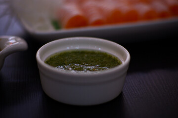 Wasabi, a dipping sauce that goes well with raw fish