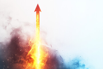 Fototapeta premium Fiery glowing arrow shooting upward through dark smoky background evoking power energy and dynamic motion 