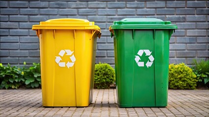 A close-up image of separate bins for recycling and general waste, garbage, segregation, sorting, environment, eco-friendly