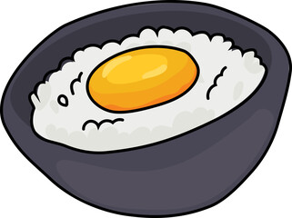 Fried egg served in a dark bowl illustration.