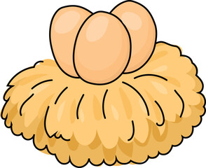 Three Eggs Resting in a Bird Nest Illustration.